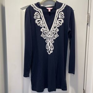 Lily Pulitzer Navy Blue Tunic dress XS. Hooded.